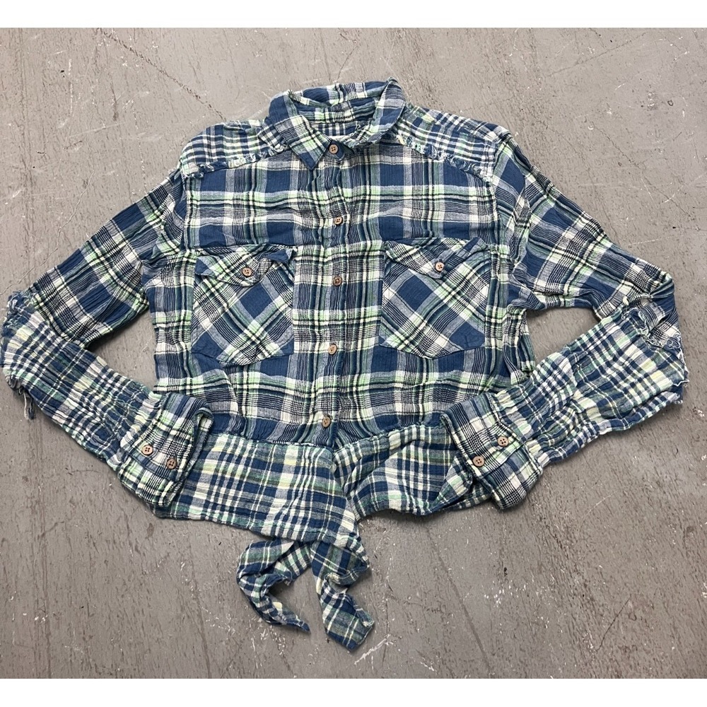 Free People We The Free First Bloom Top Womens Large Multi Plaid Crop Boho Chic